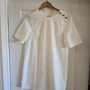 H&M White Short Sleeve Dress with Button Accent